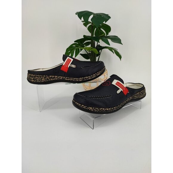 Rieker Women's Black Leather Anti-Stress Slip On Mules Clogs Size 9 US - Picture 1 of 10